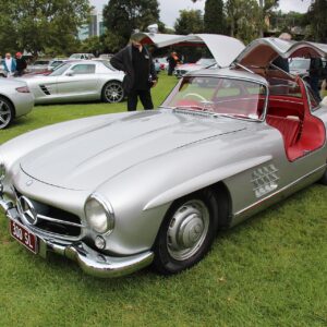 Mercedes-Benz 300 SL Gullwing του 1956 με τις χαρακτηριστικές πόρτες ανοιχτές.