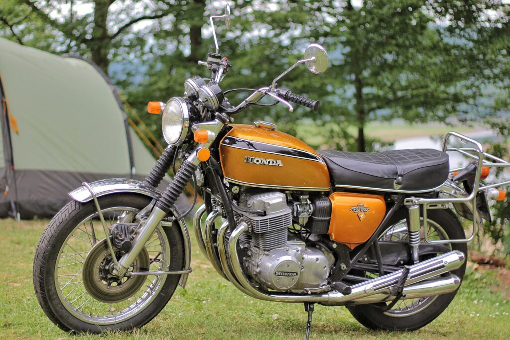 The CB750 Four with the four exhausts that became its trademark.