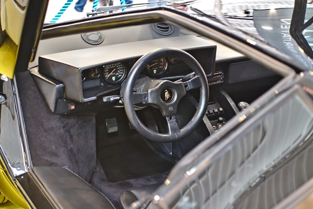 Inside the Countach: low, narrow and very Italian.